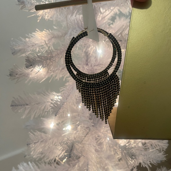 NEW, Natasha, Green Rhinestone, Sparkling Dangle Hoop Earrings - Picture 7 of 9